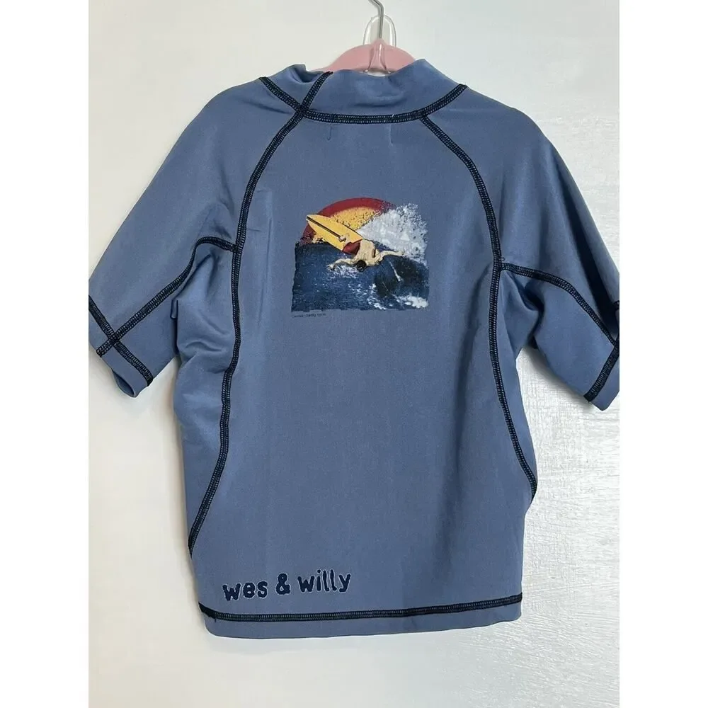 Wes & Willy Toddler Boys Blue Rash Guard Half Sleeve Surf Swim Summer Beach 4T